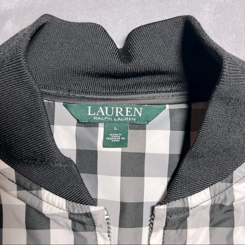 LAUREN Ralph Lauren Water Resistant 3/4 Sleeve Jacket Black/White Plaid